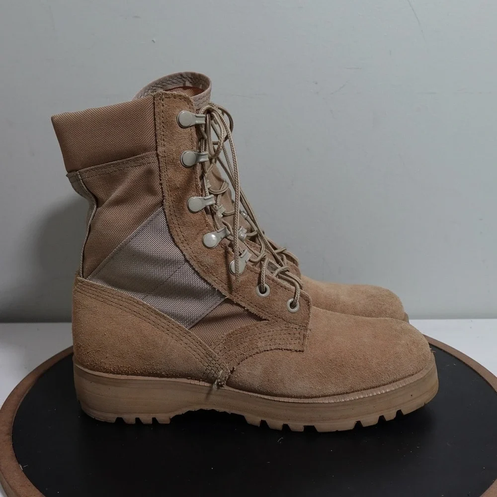 Bates DuraShocks Combat Boots Men 5.5 Tan Suede Leather Vibram Sole Military